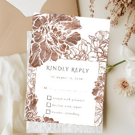 Elegant Boho Floral Terracotta Brown Wedding RSVP Karte