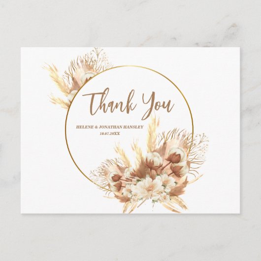 Elegant Boho Floral Terracotta Wedding Vielen Dank Postkarte (Vorderseite)