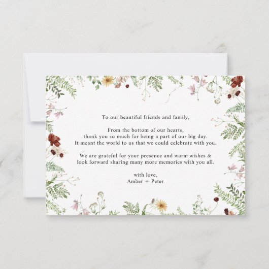 Elegant Boho Floral Vielen Dank Karten (Rückseite)