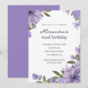 Elegant Boho Floral Watercolor 62. Geburtstag Einladung