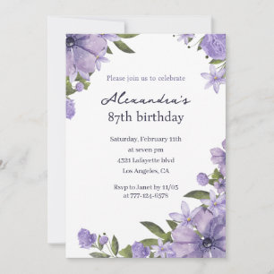 Elegant Boho Floral Watercolor 87. Geburtstag Einladung