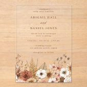 Elegant Boho Floral Wedding Acryleinladungen (Vorderseite)
