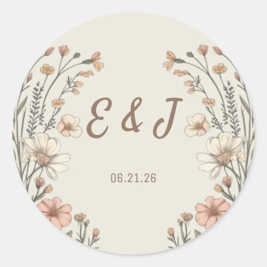 Elegant Boho Floral Wedding Classic Round Sticker (Vorderseite)