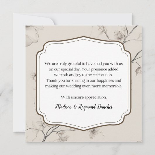 Elegant Boho Floral Wedding Danke-Card Karte (Rückseite)