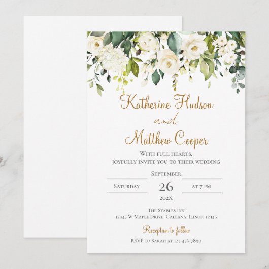 Elegant Boho Floral Wedding Einladung (Vorne/Hinten)