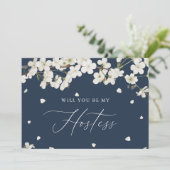 Elegant Boho Floral, Werden Sie meine Hostess sein Einladung (Stehend Vorderseite)