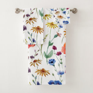 Elegant Boho Floral Wildblume Badhandtuch Set
