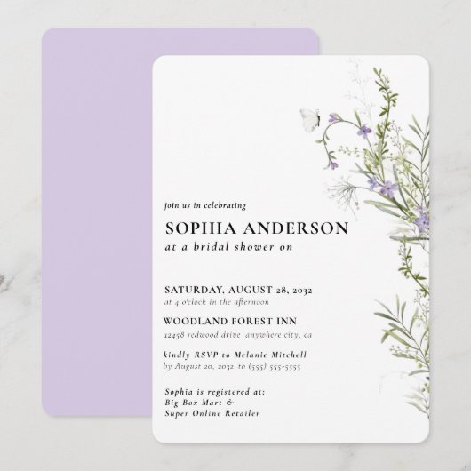 Elegant Boho Floral Wildblume Brautparty Einladung (Vorne/Hinten)