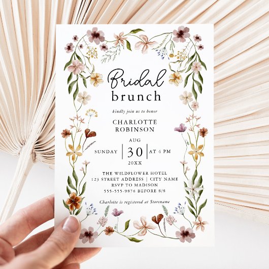 Elegant Boho Floral Wildblume Bridal Brunch Einladung