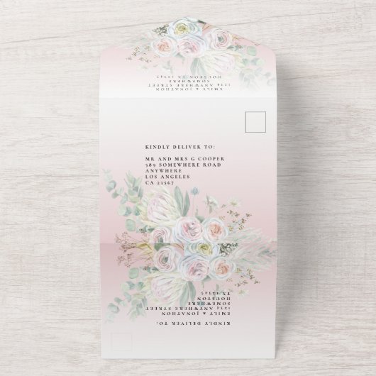 Elegant Boho Florals Eucalyptus Dusty Rose Wedding All In One Einladung (Außenbereich)