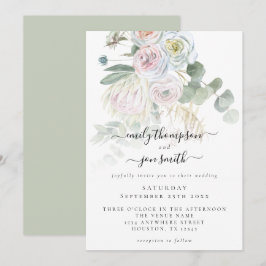 Elegant Boho Florals Eucalyptus Pastel Wedding Einladung