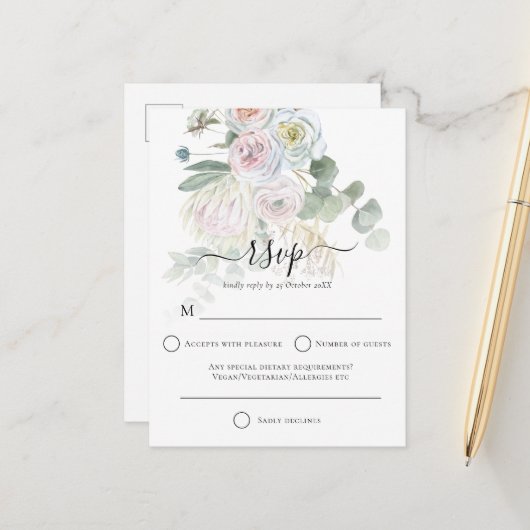 Elegant Boho Florals Eucalyptus Wedding RSVP Postkarte (Vorderseite/Rückseite Beispiel)