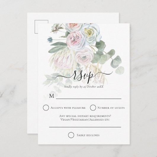 Elegant Boho Florals Eucalyptus Wedding RSVP Postkarte (Vorne/Hinten)