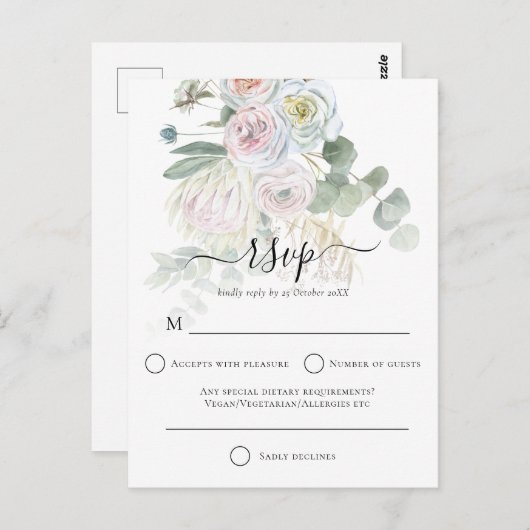 Elegant Boho Florals Eucalyptus Wedding RSVP Postkarte (Vorne/Hinten)