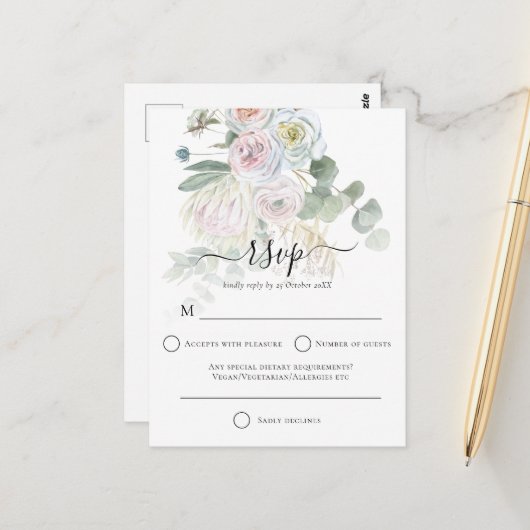 Elegant Boho Florals Eucalyptus Wedding RSVP Postkarte (Vorderseite/Rückseite Beispiel)