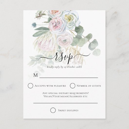 Elegant Boho Florals Eucalyptus Wedding RSVP Postkarte (Vorderseite)