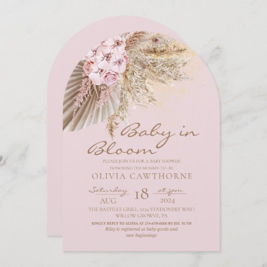 Elegant  Boho Flowers Baby Girl Shower  Einladung (Vorne/Hinten)