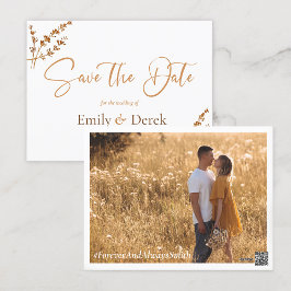 Elegant Boho Foto Orange Blume Save the Date Postkarte