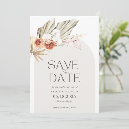 Elegant Boho Foto Wedding Save the Date (Stehend Vorderseite)