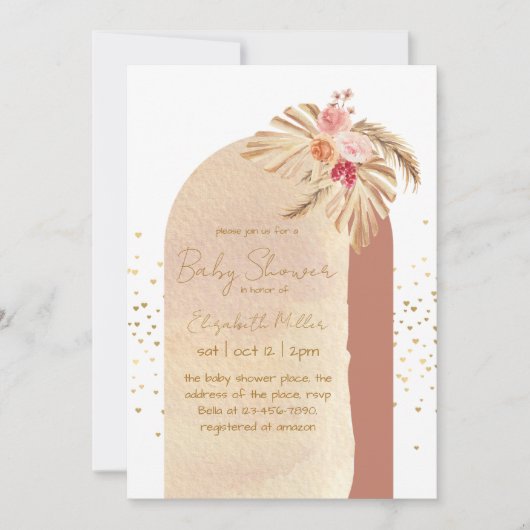 Elegant Boho Frame Gender Neutral Baby Duwer Einladung (Vorderseite)