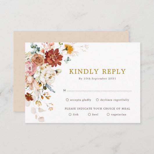 Elegant Boho Garden Blume Bouquet Wedding RSVP Karte (Vorne/Hinten)