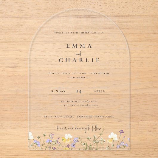 Elegant Boho Garden Wildblumen Hochzeit Acryleinladungen (Vorderseite)