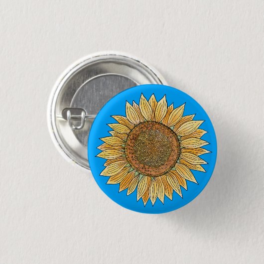 Elegant Boho Gelb und Blaue Wasserfarbe Sonnenblum Button (Vorne & Hinten)