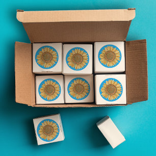 Elegant Boho Gelb und Blaue Wasserfarbe Sonnenblum Runder Aufkleber