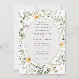 Elegant Boho Gelbe Wildblume Grüne Hochzeit Einladung