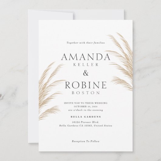Elegant Boho Grass Wedding Einladung (Vorderseite)
