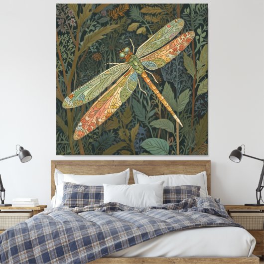 Elegant boho green dragonfly leinwanddruck (Insitu (Schlafzimmer))
