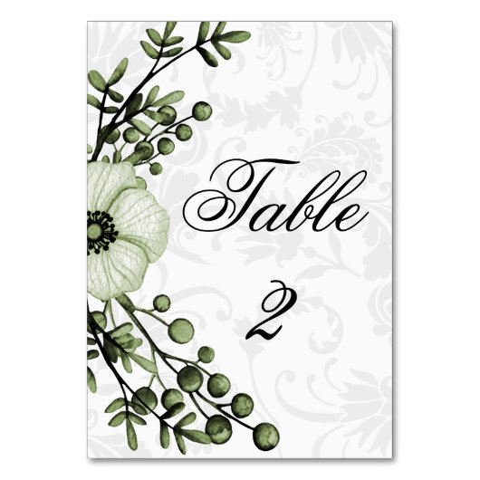 Elegant Boho Green und Damask Wedding Tischnummer (Vorderseite)