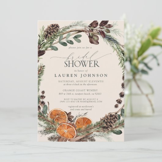 Elegant Boho Greenery Citrus Fall Brautparty Einladung (Stehend Vorderseite)