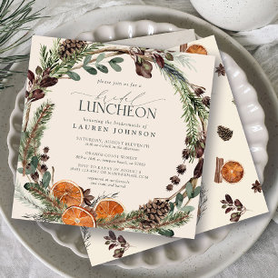 Elegant Boho Greenery Citrus Fall Bridal Luncheon Einladung