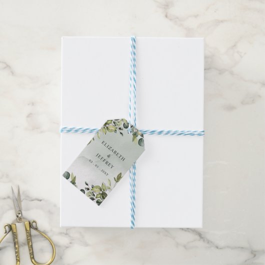 Elegant Boho Greenery Eucalyptus Wedding Geschenkanhänger (Mit Garn)