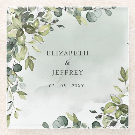 Elegant Boho Greenery Eucalyptus Wedding Glasuntersetzer (Vorderseite)