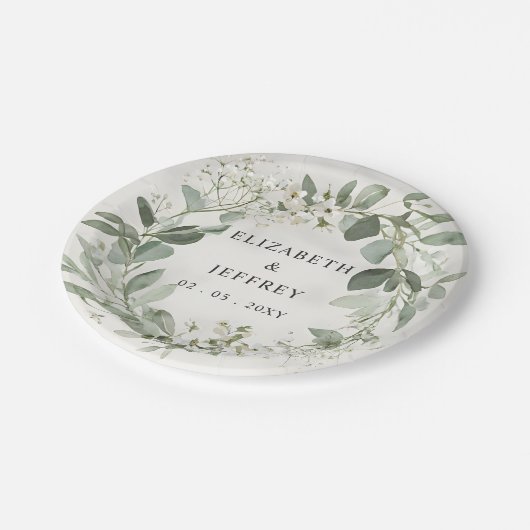 Elegant Boho Greenery Eucalyptus Wedding Pappteller (Schrägansicht)