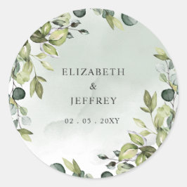 Elegant Boho Greenery Eucalyptus Wedding Runder Aufkleber