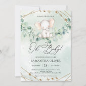 Elegant Boho Greenery Eucalytpus Elephant Oh Baby Einladung (Vorderseite)