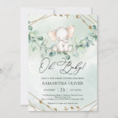 Elegant Boho Greenery Eucalytpus Elephant Oh Baby Einladung (Vorderseite)