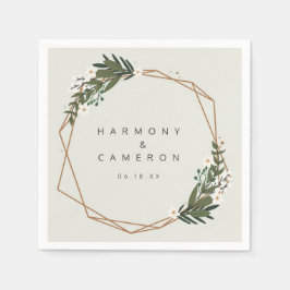 Elegant Boho Greenery Gold Geometric Wedding Serviette