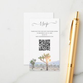 Elegant Boho Greenery Joshua Tree QR Code Wedding Begleitkarte
