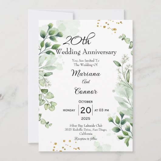 Elegant Boho Greenery Wedding Anniversary Einladung (Vorderseite)