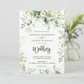 Elegant Boho Greenery Wildblume Foto Wedding Einladung (Stehend Vorderseite)