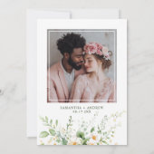 Elegant Boho Greenery Wildblume Foto Wedding Einladung (Rückseite)