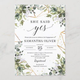 Elegant Boho grün und goldene Rahmen sagte sie ja Einladung