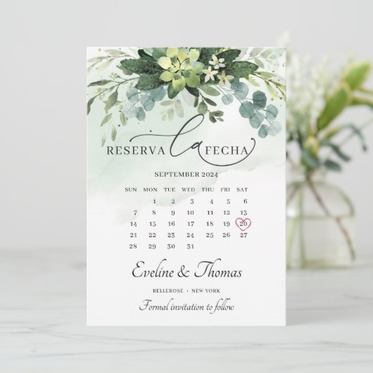 Elegant Boho grüne Succulents reserva la fecha Save The Date (Stehend Vorderseite)