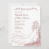 Elegant Boho Hand Drawn Couple Burgundy Wedding Einladung (Vorderseite)