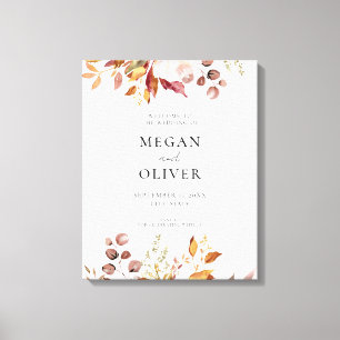 Elegant Boho Herbstflorale Hochzeit Willkommen Leinwanddruck