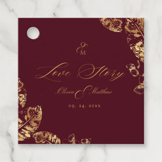 Elegant Boho | Herbsthochzeit in Burgund und Gold Geschenkanhänger (Vorderseite)